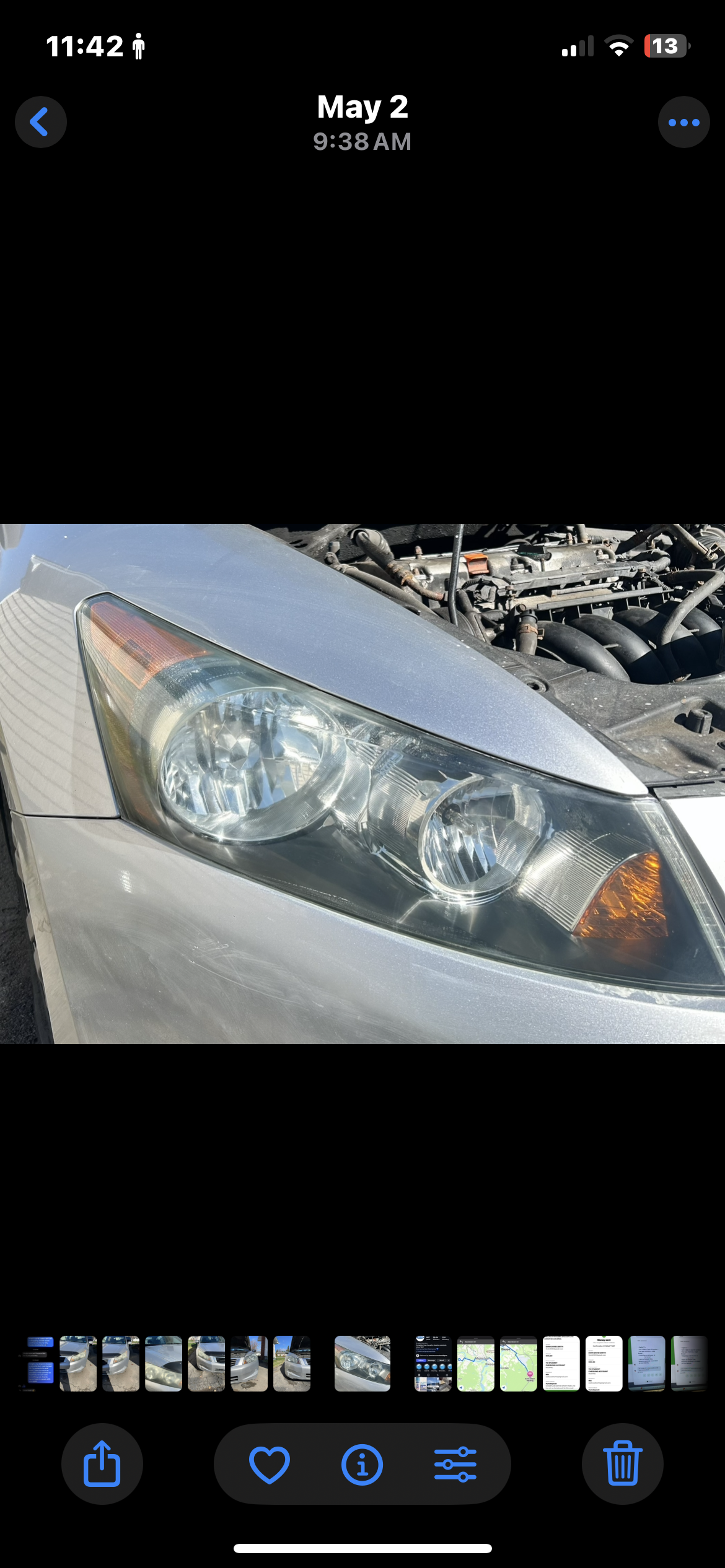 Crystal clear headlight after restoration on silver Honda Accord